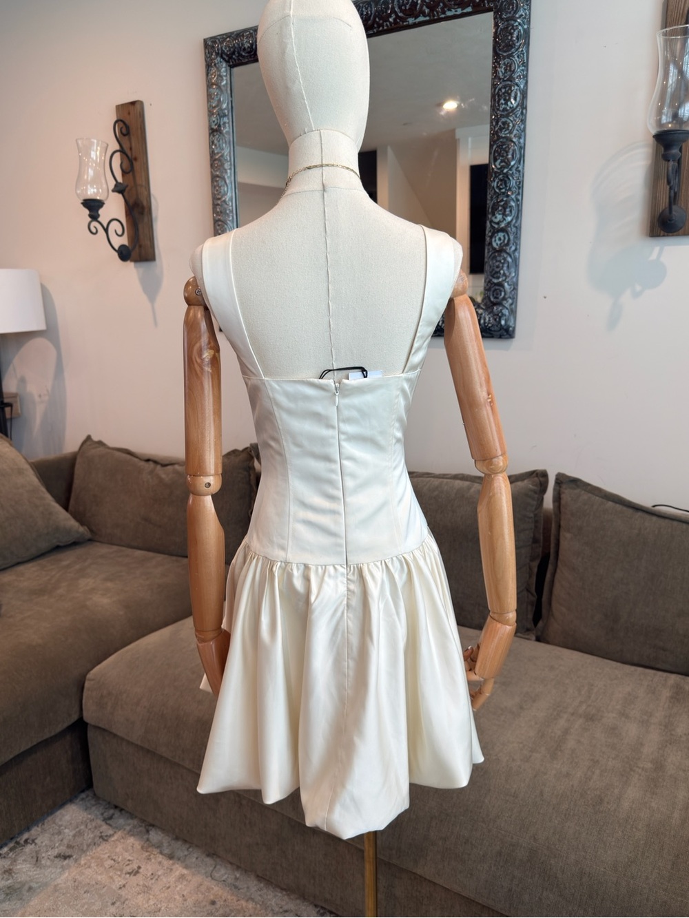 WEWOREWHAT Corset Peplum Mini Dress Ivory Ecru | Size 4 - Picture 8 of 8